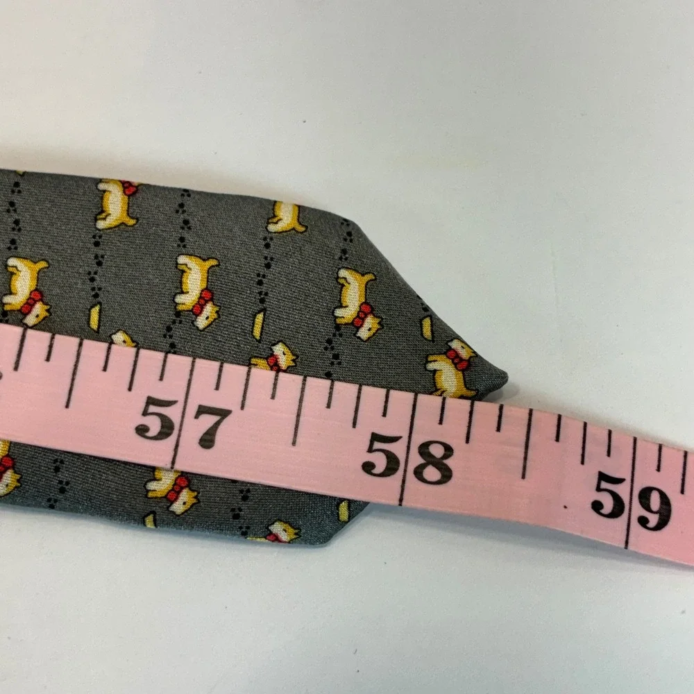 Tucci Firenze Italy Silk Tie Mens Grey Scottish Terrier Dog Print Animal Motif